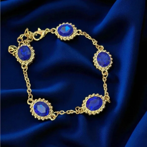 Stainless steel Gold and Blue Gemstone Bracelet - Picture 2 of 2